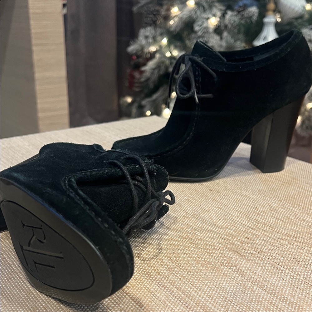 Ralph Lauren Black Heeled Suede Boots